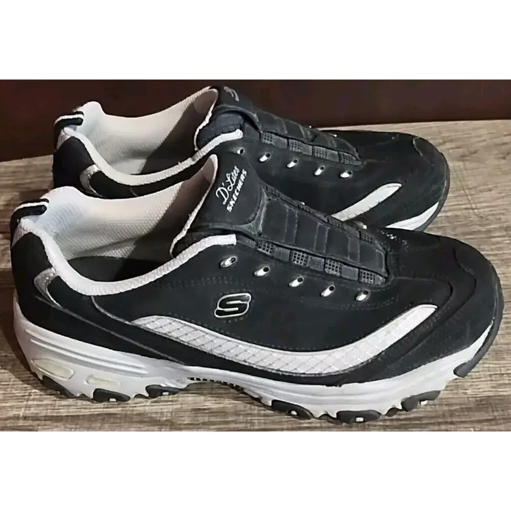 💕Skechers Shoes D'Lites Black silver Leather Slip On #11591 Women's 9 sparkle - Picture 2 of 10